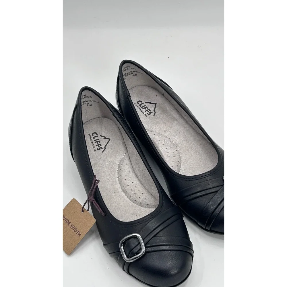 Cliffs White Mountain Calming Black Wide Width Buckle Ballet Flats Size 8.5W NWT